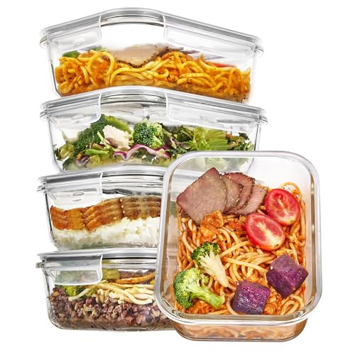 Vtopmart 5 Pack 35oz Glass Food Storage Containers with Lids, Meal Prep Containers, Airtight Reusable Lunch Container Set, Safe for Oven, Microwave, Freezer, and Dishwasher, Grey | Amazon (US)