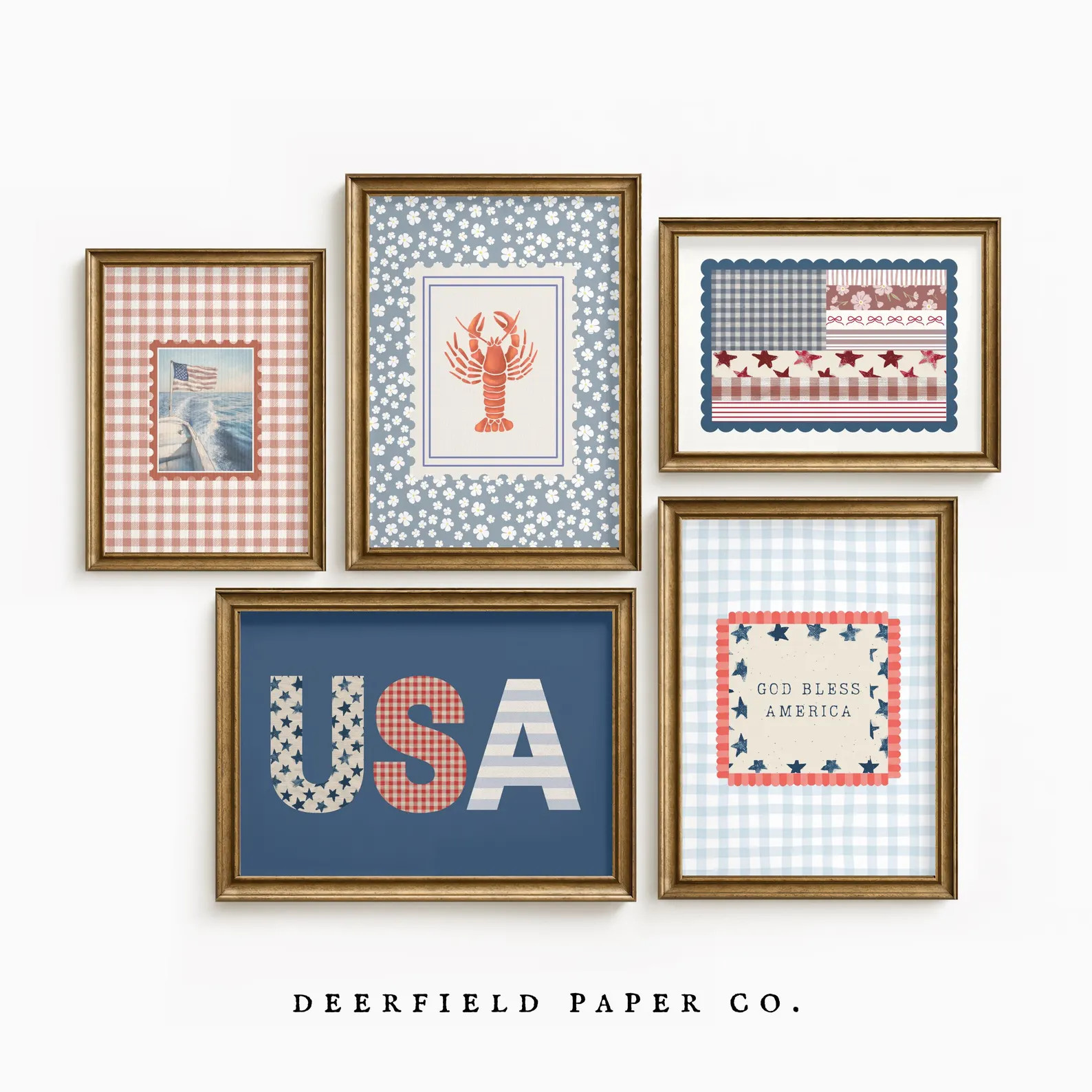 Patriotic Gallery Wall Set | God Bless America (Digital Download) Preppy Gingham Patriotic Prints... | Etsy (Global)