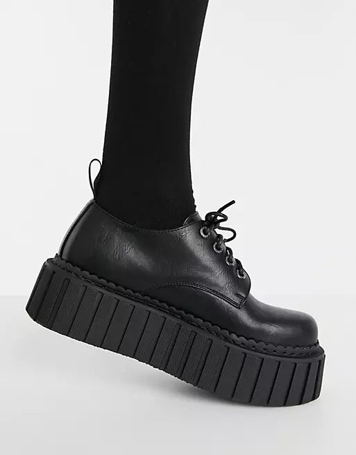 Lamoda chunky lace up creeper shoes in black | ASOS (Global)