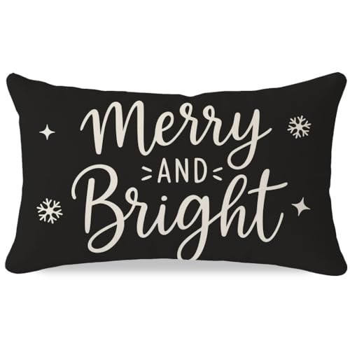 PANDICORN Christmas Merry & Bright Pillow Cover 12x20, Charcoal Black Christmas Throw Pillow Case, Outdoor Modern Farmhouse Xmas Decorations Holiday Lumbar Decorative Cushion Case for Sofa Couch Decor | Amazon (US)