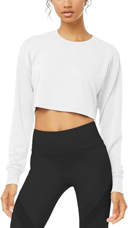 Bestisun Long Sleeve Crop Top Cropped Sweatshirt for Women with Thumb Hole | Amazon (US)
