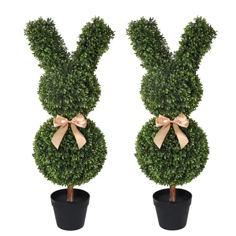 36" Artificial Boxwood Rabbit Topiary Tree (set Of 2) | Walmart (US)