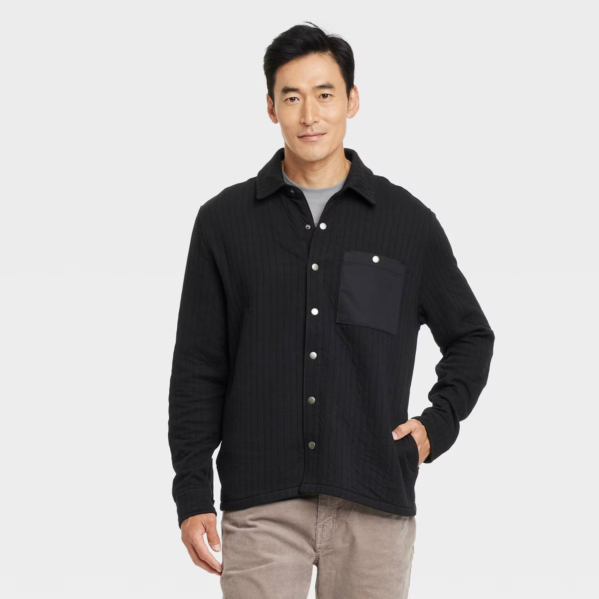 Men's Quilted Knit Shirt Jacket - Goodfellow & Co™ Black S | Target