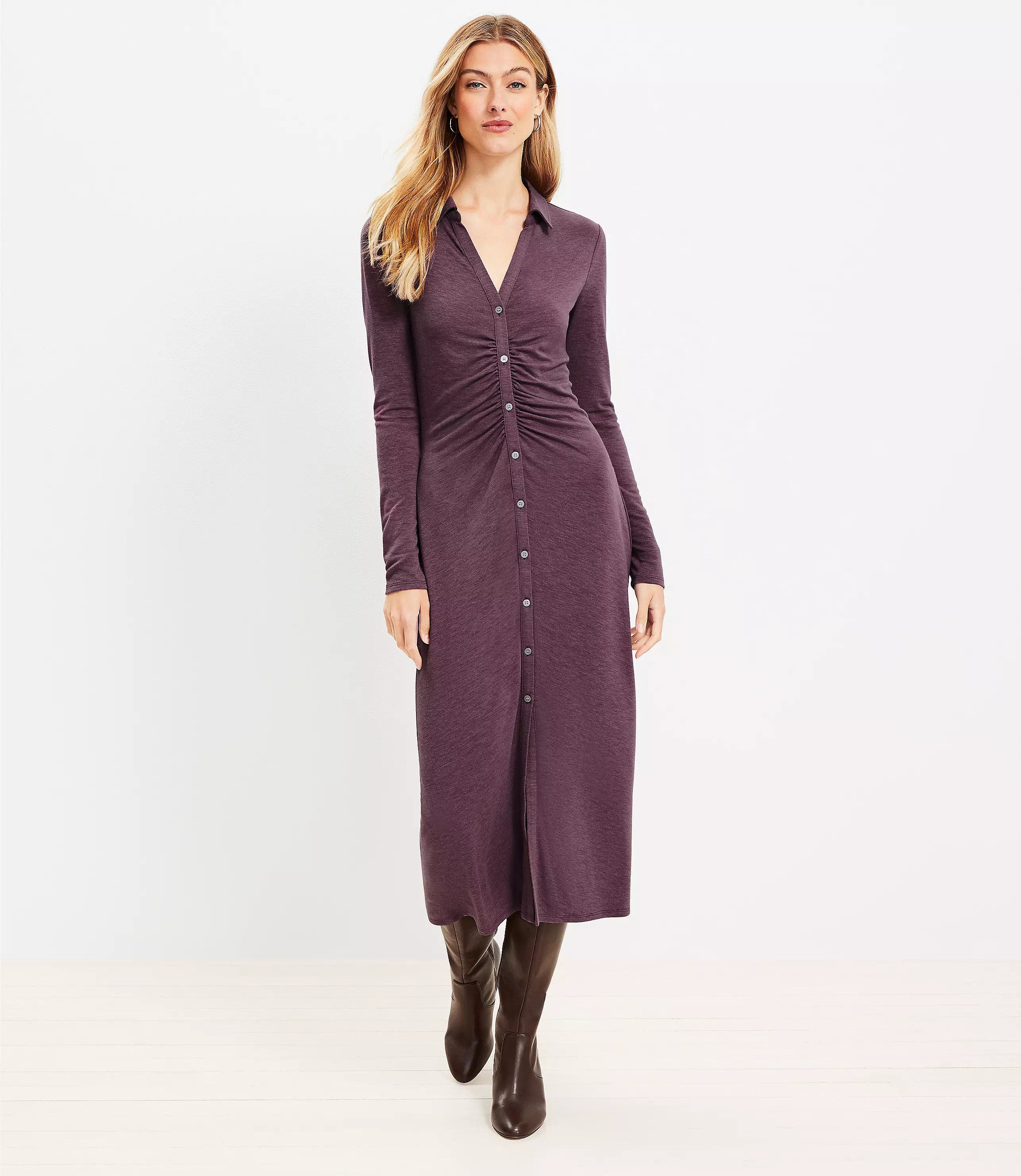 Ruched Waist Midi Shirtdress | LOFT