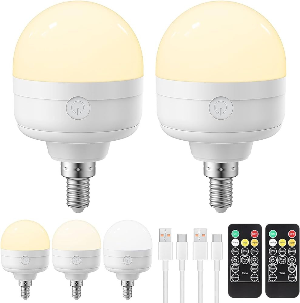 Rechargeable Light Bulbs with Remote Control Timer and 3 Color Temperature Options,Rechargeable W... | Amazon (US)