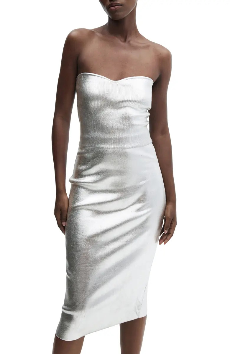 MANGO Metallic Strapless Top | Nordstrom | Nordstrom