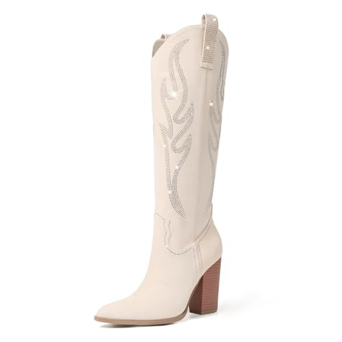 Amazon.com | Celbreez Black Cowboy Boots for Women Suede Knee High Western Boots Rhinestone Embro... | Amazon (US)
