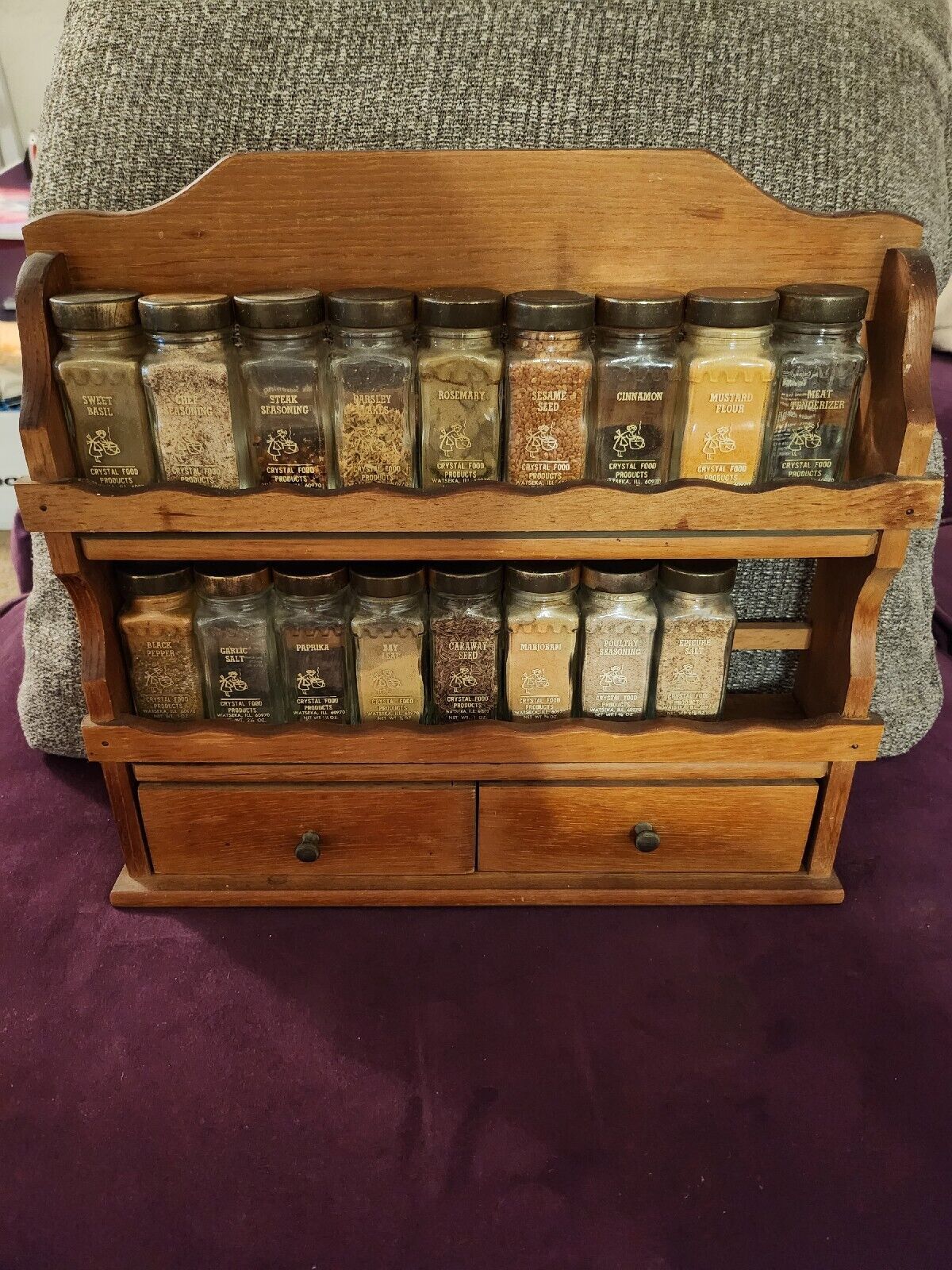 Vintage Wooden Spice Rack With 17 Original Glass Jars Crystal Foods and list   | eBay | eBay CA