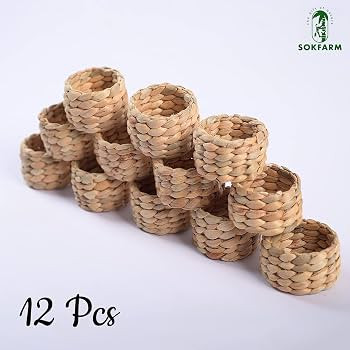 12 Pcs Round Woven Napkin Rings, Water Hyacinth Easter Napkin Rings Set of 12, Anillos para Servi... | Amazon (US)