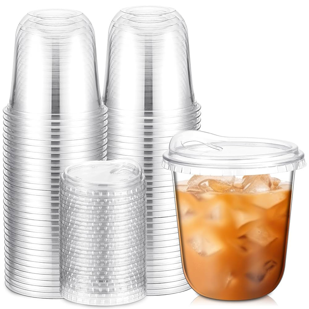 Baderke 50 Pcs Round Bottom Plastic Cups with Sip Lids Clear Disposable Iced Coffee Cups for Smoo... | Amazon (US)