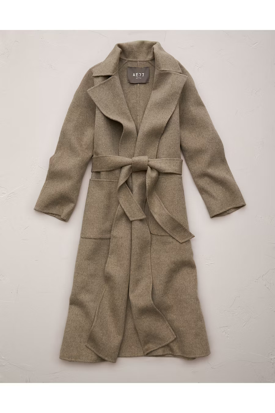 AE77 Premium Wool-Blend Wrap Coat NULL Taupe S | American Eagle Outfitters (US & CA)