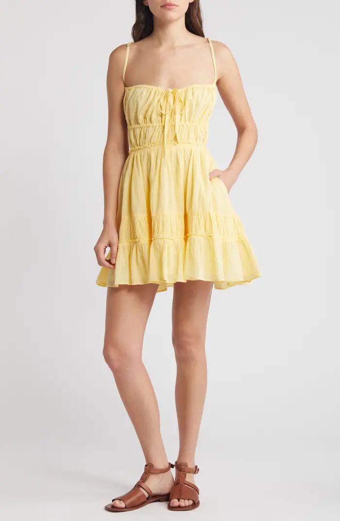 Free People Taking Sides Shirred Tiered Cotton Minidress | Nordstrom | Nordstrom