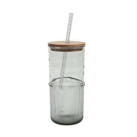 Better Homes and Gardens 22-Ounce Green Ribbed Tritan Sipper Tumbler with Straw and Acacia Wood Lid | Walmart (US)