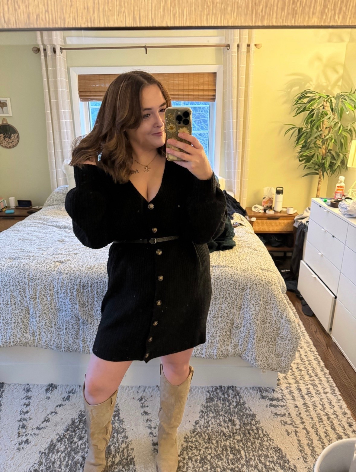 SWEATER DRESS ON SALE! This button down sweater dress would be perfect for a date night outfit or going out outfit! 

Runs large. Size down 1. 

Comment SHOP below to receive a DM with the link to this post on my LTK ⬇ #ltkootd #ltksalealert #ltkseasonal

#LTKgrwm #LTKMidsize