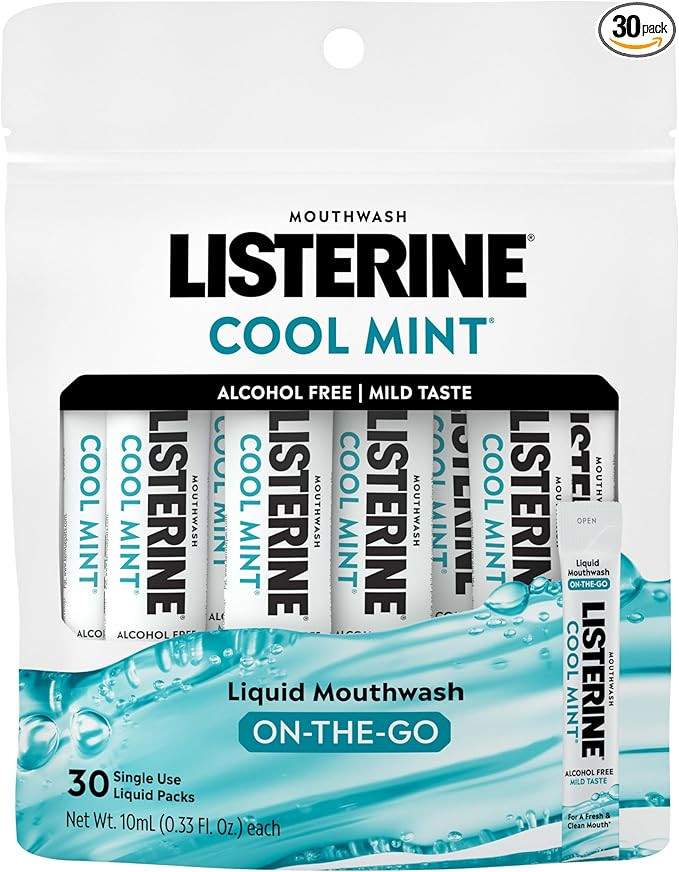 Listerine Mouthwash On-the-Go Travel Essentials Individual Packets of Alcohol-Free Cool Mint Flav... | Amazon (US)