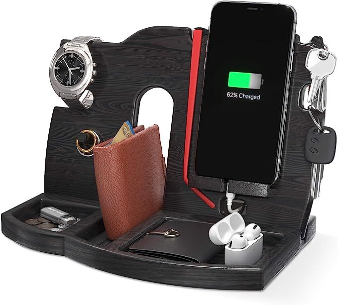 BarvA Wood Docking Station Tray Cell Phone Smartwatch Holder Men Charging Accessory Nightstand Fa... | Amazon (US)