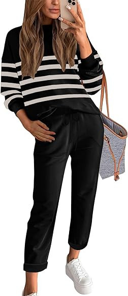 ETCYY NEW Women's Sweater Sets 2 Piece Outfits Lounge Sets with Knit Sweater Tops and Sweatpants | Amazon (US)