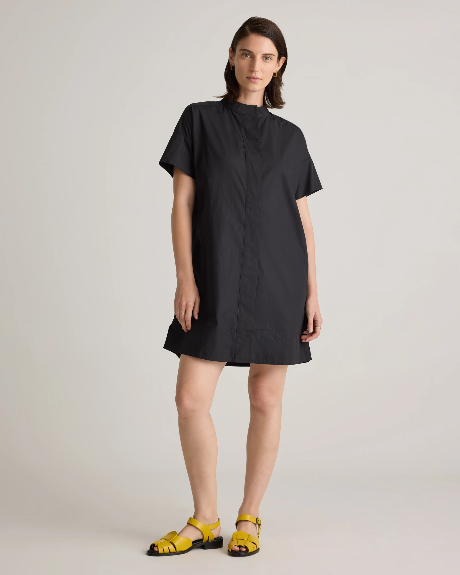 100% Organic Cotton Short Sleeve Shirt Dress in Black | Quince