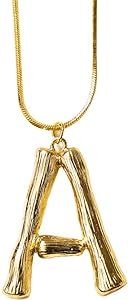 26 3D Letter Charm Bamboo Pendants Initial Necklace for Women Men Girls Gold Plated Snake Chain | Amazon (US)
