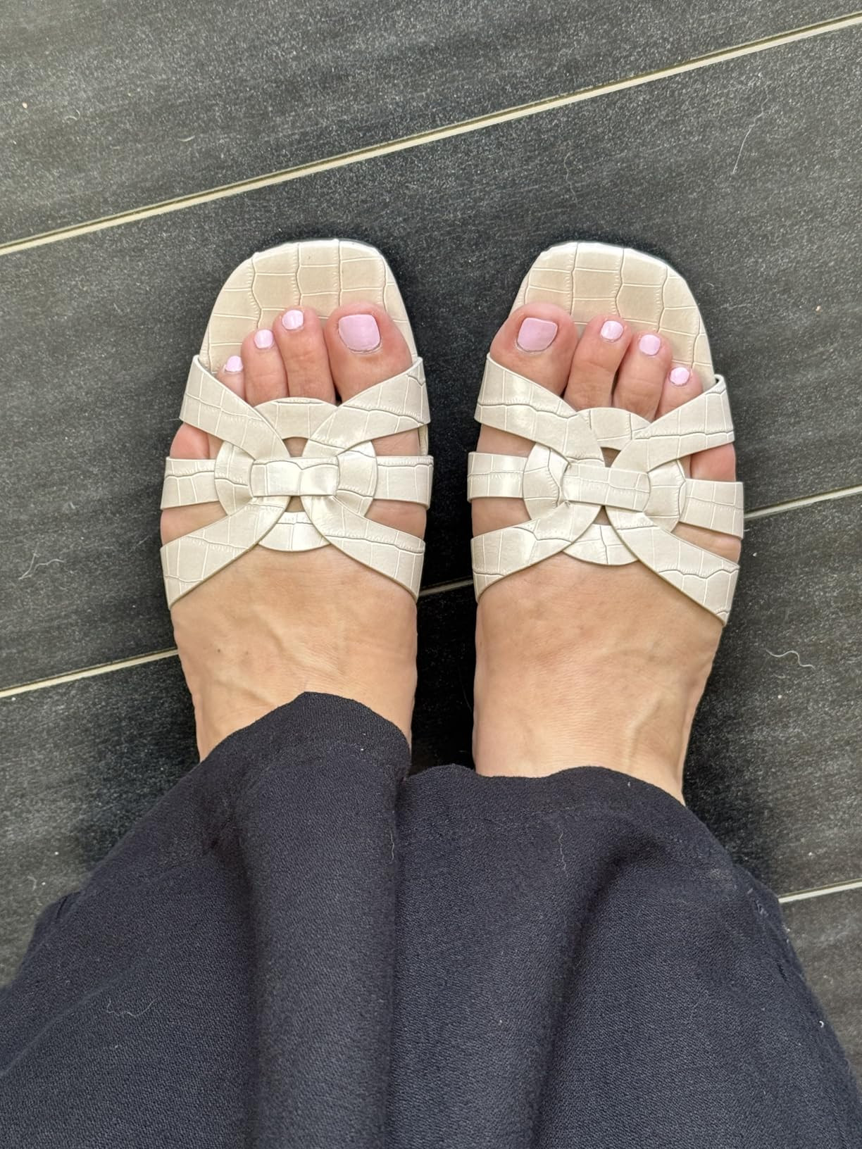Women's Square Toe Slide Sandals – Faux Leather Flat Slip-On, Casual Summer Dressy Shoes | Amazon (US)
