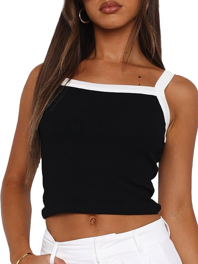 ForeFair Women's Square Neck Spaghetti Strap Tank Top Summer Backless Ribbed Knit Tank Top | Amazon (US)