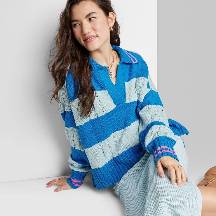 Women's Ascot + Hart Long Sleeve Graphic Sweater Polo Shirt - Blue | Target