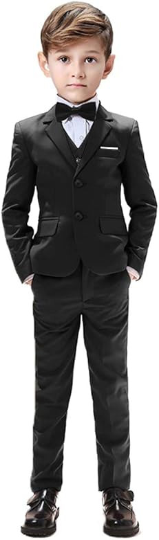Boys Suits 5 Pieces Slim Fit Blazer Pants Black Blue Outfit Suit for Wedding | Amazon (US)