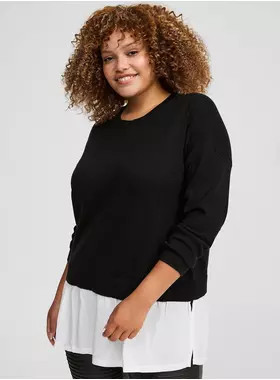 Soft Cotton Long Sleeve Cropped 2fer Sweater | Torrid (US & Canada)