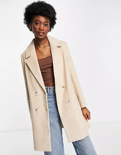 Stradivarius double breasted tailored coat in camel | ASOS (Global)