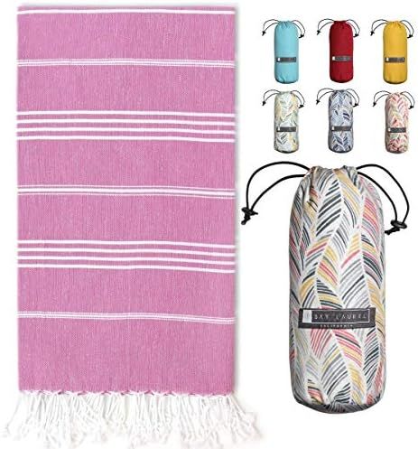 Turkish Towel with Beach/Travel Bag (39" x 71") - Pre-Washed - 100% Cotton Bath Towels - Effectiv... | Amazon (US)