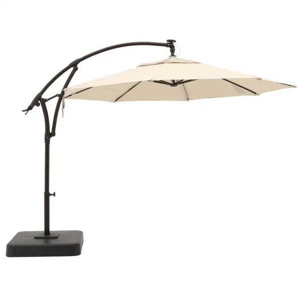 Hampton Bay 11 ft. Aluminum Cantilever Solar LED Offset Outdoor Patio Umbrella in Putty Tan YJAF0... | The Home Depot