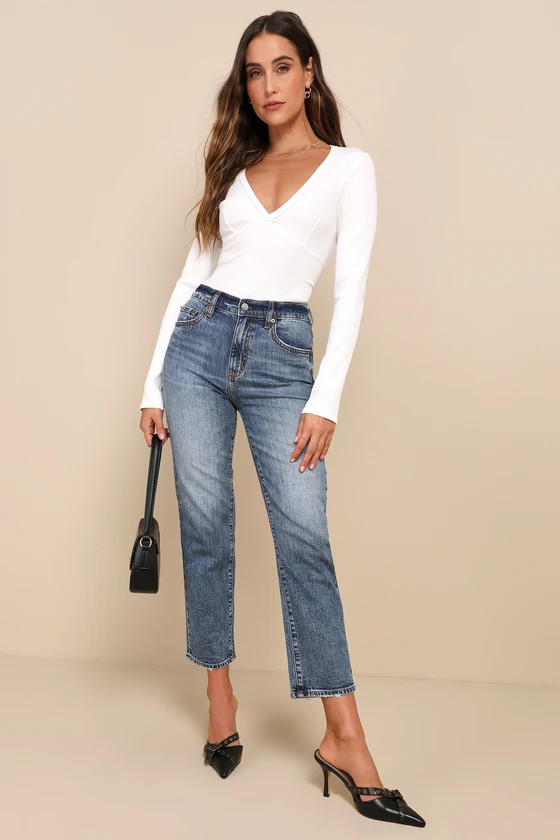 Straight Up Medium Wash Denim High-Rise Distressed Jeans | Lulus (US)
