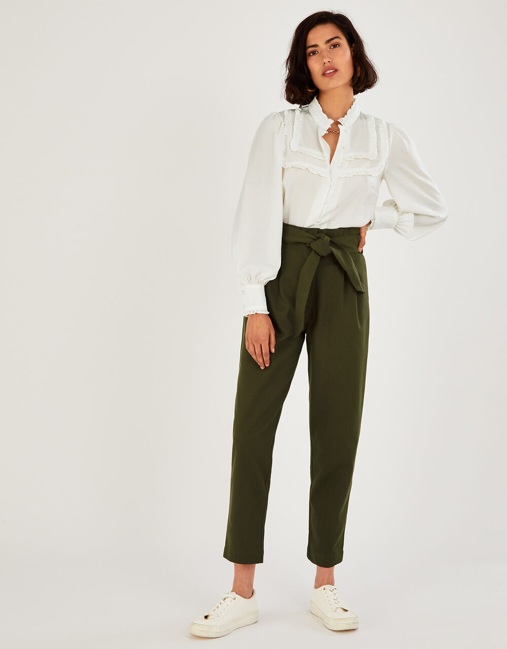 Paper Bag Belted Cargo Trousers in Sustainable Cotton Green | Monsoon (UK)