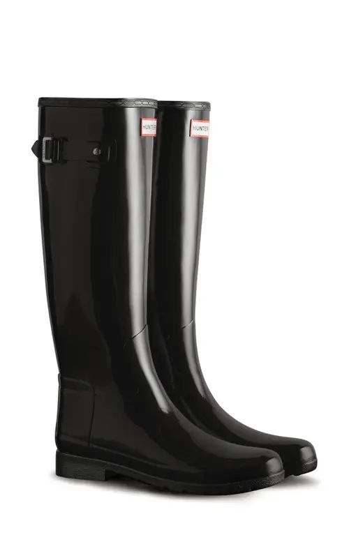 Hunter Refined Tall Gloss Waterproof Rain Boot in Black at Nordstrom, Size 6 | Nordstrom