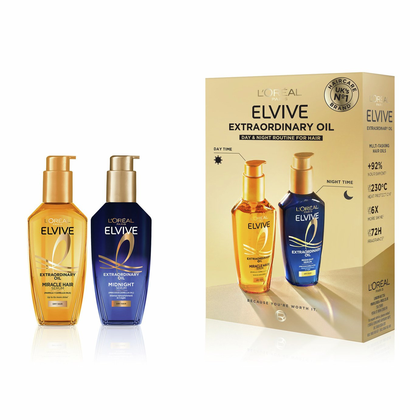L'Oreal Elvive Extraordinary Day and Night Hair Oil Set | argos.co.uk