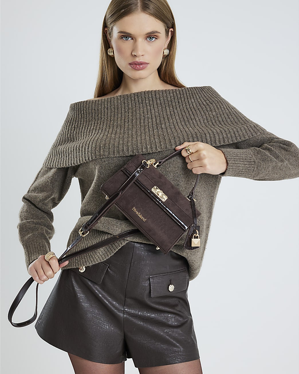 Brown Faux Suede Lock Front Tote Bag | River Island UK & IE