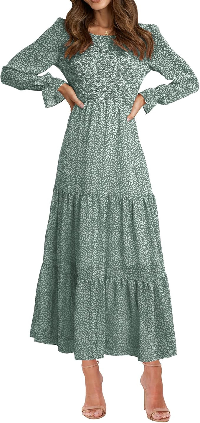 BTFBM Women Casual Long Sleeve Crew Neck Fall Dress Bohemian Relaxed Fit Floral Flowy Maxi Dresse... | Amazon (US)