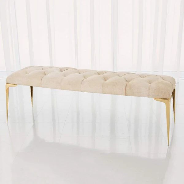 Global Views Stiletto Bench White Hair on Hide | Alchemy Fine Home