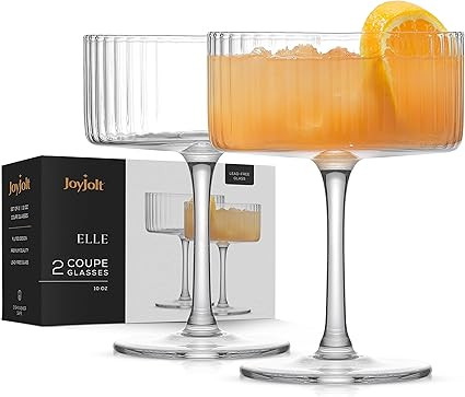 JoyJolt Fluted Coupe Glasses – ELLE 10oz Cocktail Coupe Glasses Set of 2 Ribbed Coupe Glass. Un... | Amazon (US)