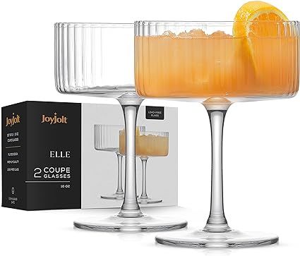 JoyJolt Fluted Coupe Glasses – ELLE 10oz Cocktail Coupe Glasses Set of 2 Ribbed Coupe Glass. Un... | Amazon (US)