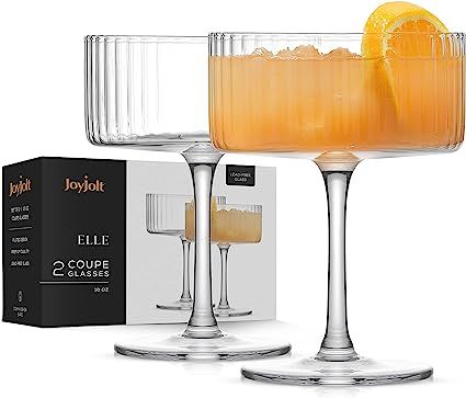 JoyJolt Fluted Coupe Glasses – ELLE 10oz Cocktail Coupe Glasses Set of 2 Ribbed Coupe Glass. Un... | Amazon (US)