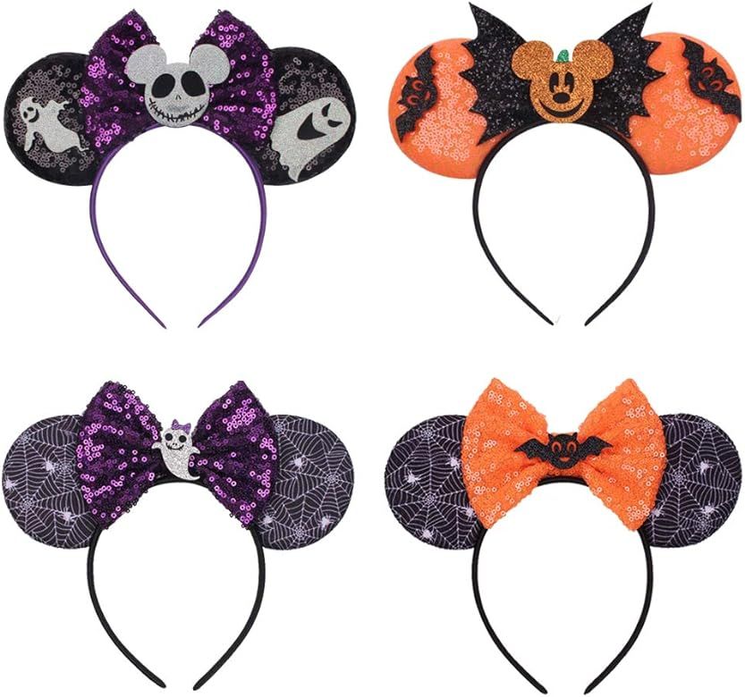 Halloween Mouse Ears Headbands & Bows for Girls Women，Cute Magic Mouse Ears Sequin Headband Hats for | Amazon (US)