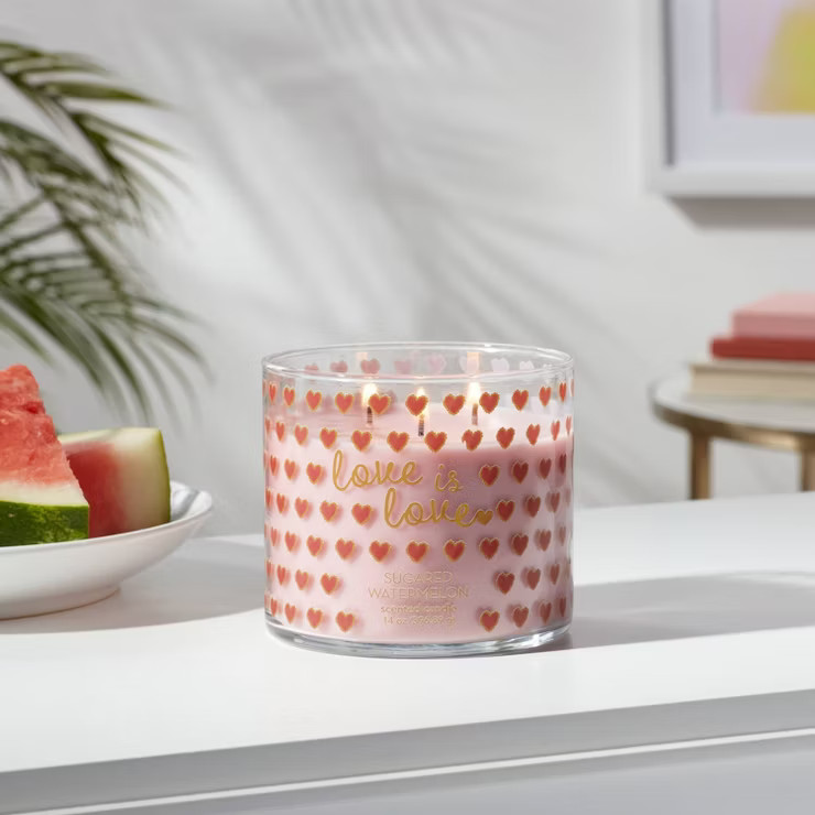 14oz Love is Love Sugared Watermelon Valentine's Day Candle - Threshold™ | Target