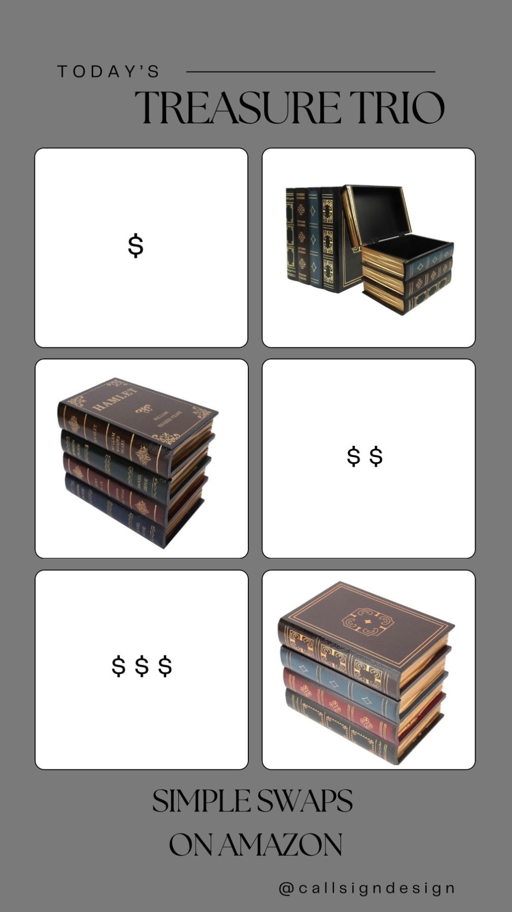 These vintage style faux book boxes that add charm and a sense of story to any space. Decorative yet clever, they bring old world character while discreetly hiding everyday essentials. 📚

#FauxBooks #VintageStyle #DecorDetails #ClassicHome #CollectedLook #HomeDecor #InteriorStyling #callsigndesign