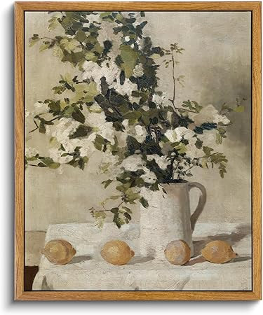 VIYYIEA Vintage Framed Canvas Wall Art, Kitchen Art Decor, Flowers and Lemons Pictures Painting, ... | Amazon (US)