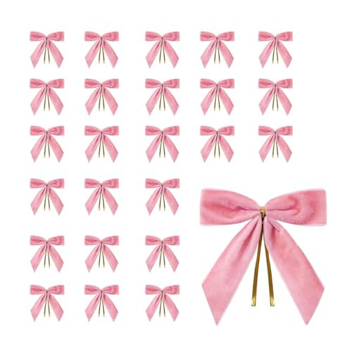 24 Pcs 3.5" Pink Velvet Bows for Christmas Tree with Gold Twist Ties, Small Premade Bows for Tree, Wreaths, Gift Wrapping, Baskets, Weddings, Showers, Holiday DIY Crafts (Pink) | Amazon (US)