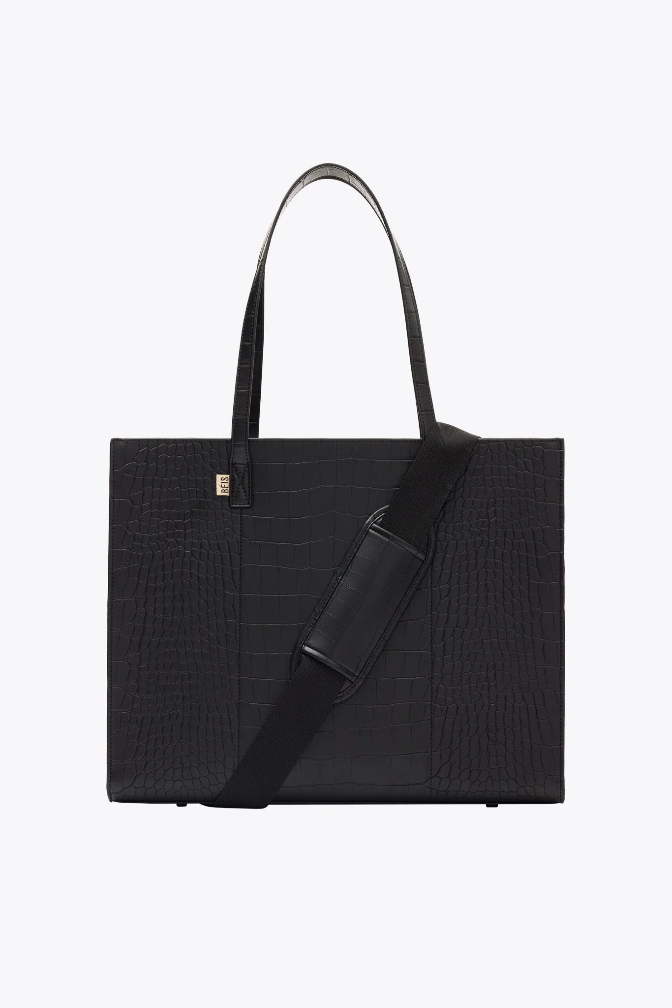 Resale BÉIS 'The Large Work Tote' in Black Croc - Large Laptop Bag & Work Tote in Black Croc | BEIS