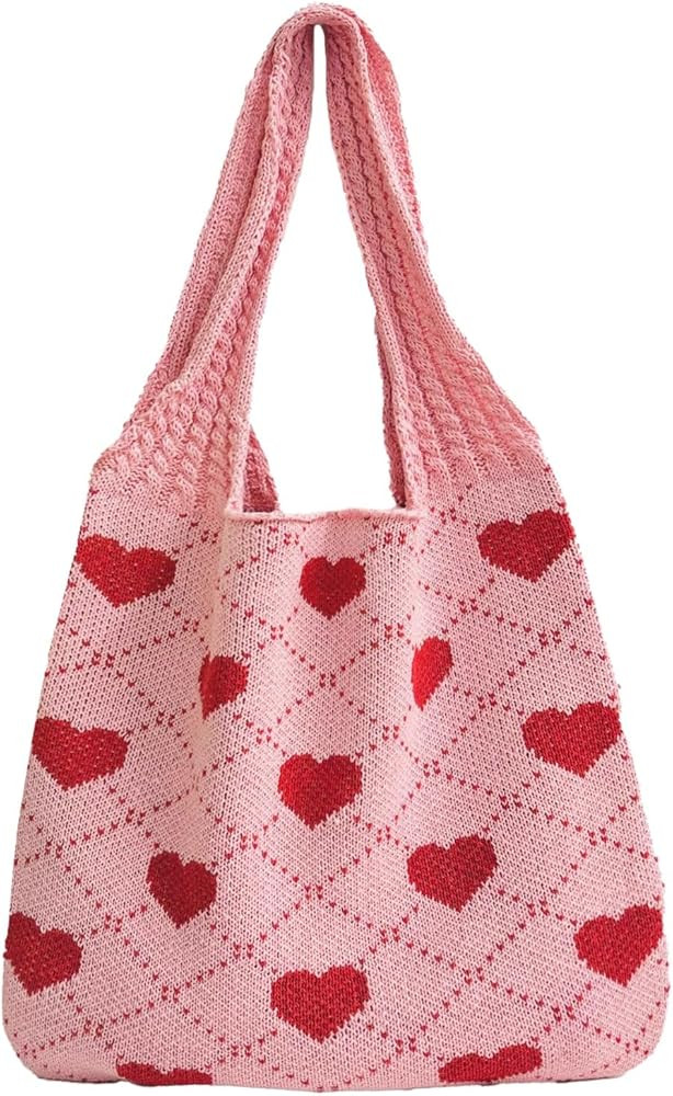 YISHATIER Women's Crochet Tote Bags Boho Tote Bags Heart-shaped Beach Handbags Knit Vacation Aest... | Amazon (US)