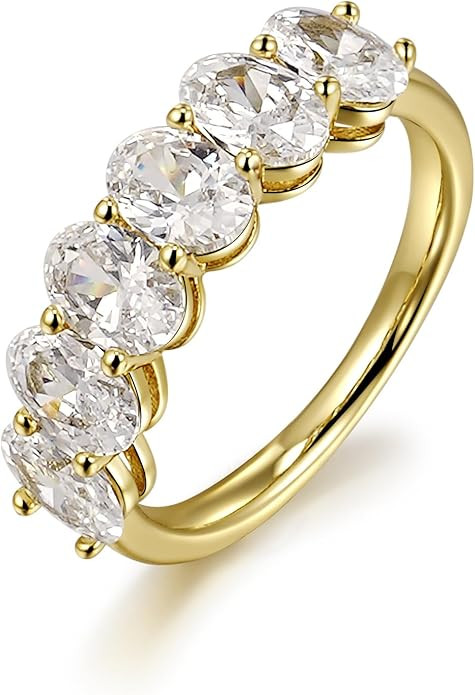 Gold Plated Half Eternity Ring for Women - 0.5CT CZ 6-Stone AAAAA Oval Cut Stackable Band Ring 14... | Amazon (US)