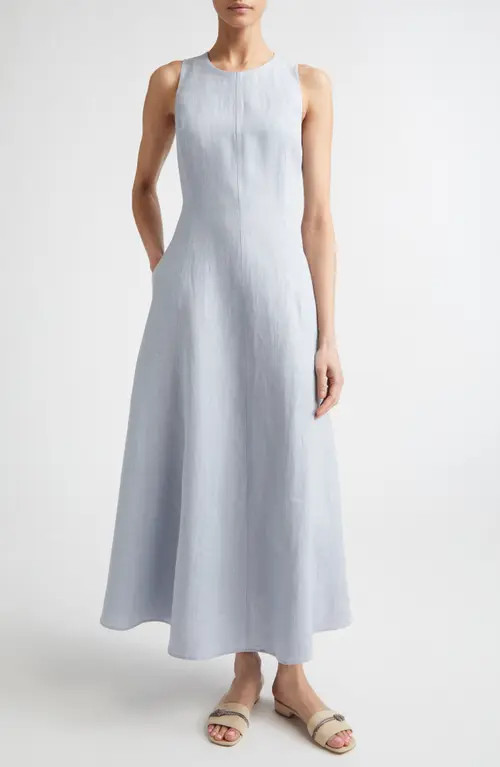 Eleventy Sleeveless Linen Midi Dress in Sky Blue at Nordstrom, Size 44 | Nordstrom